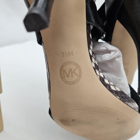Michael Michael Kors Wendy Mid Sandals Womens Size 7.5 Black Snake Leather Heels - Picture 13 of 15